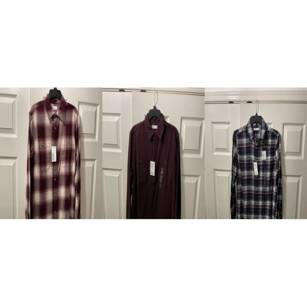 Mens Fall Flannel Bundle Size S - 3 NWT - Sonoma - Burgundy Plaid + Solid Lot